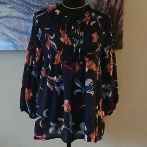 A.n.a Blue Floral Blouse Medium